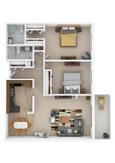 Floor plan for 2 beds, 2 baths, 1292 sqft